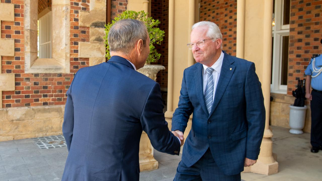 Premier Roger Cook visits Government House to meet with the WA Governor Chris Dawson. Picture: ABC/Pool.