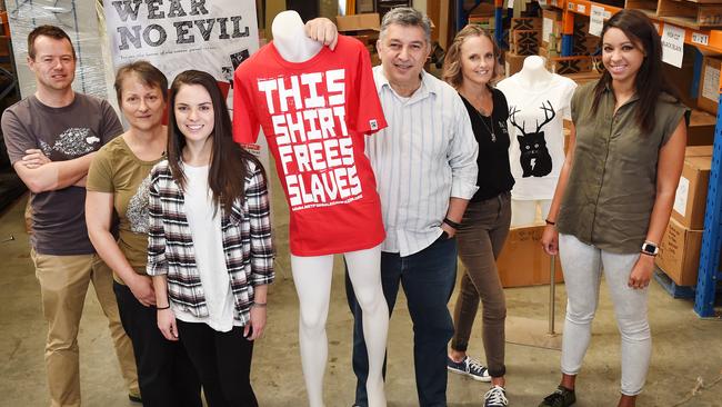 Etiko founder Nick Savaidis (centre) with staff (from left) Clive Marriott, Liz Savaidis, Eliane Hockey, Tanya Critchell and Katie Foreman. Picture: Steve Tanner