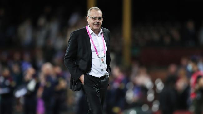 New Collingwood President Mark Korda during Nathan Buckley’s final game as Magpies coach. Picture: Matt King/Getty Images