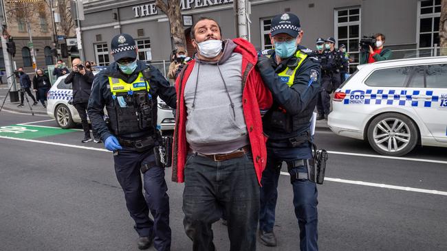Several people were arrested at the anti-lockdown protest. Picture: Jake Nowakowski