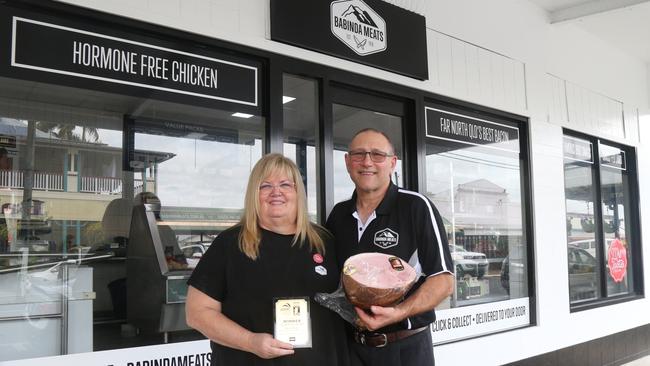 Wendy Nucifora, Mark Nucifora and Salvatore 'Tootie' Nucifora of Babinda Meats, celebrate more than three decades serving the Far North community, and winning first place in the FNQ division of the Sausage King competition. Photo: Catherine Duffy.