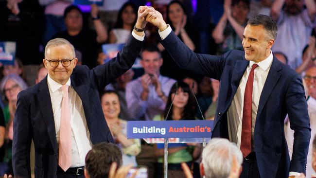 Prime Minister Anthony Albanese at a campaign rally with South Australian Premier Peter Malinauskas in Adelaide on November 3. Picture: Matt Turner