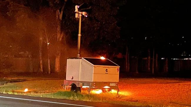 A mobile police-owned camera trailer has been set on fire in Mooroobool. Picture: Supplied