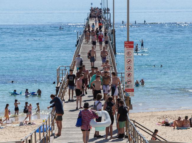 Port Noarlunga Jetty in Adelaiude’s southern suburbs. Picture: Brett Hartwig