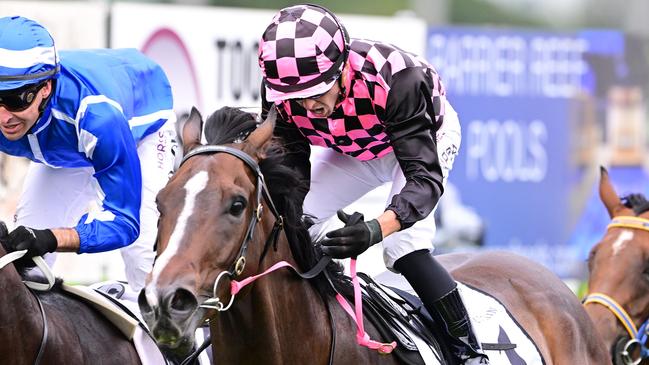 Rothfire wins the King of The Mountain under jockey Ben Thompson at Toowoomba. Picture: Grant Peters - Trackside Photography