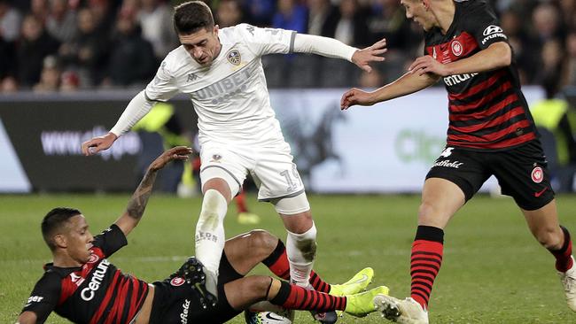 Pablo Hernandez snared the winner for Leeds United against the Wanderers at Bankwest Stadium. Picture: AP