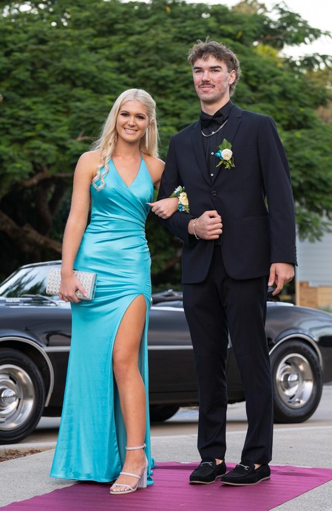 Ash Laird and Sebastian Hayes, graduating class of 2023, arrive at St Patrick’s Formal on Friday, May 5, 2023. Gympie, Queensland. Picture: Christine Schindler