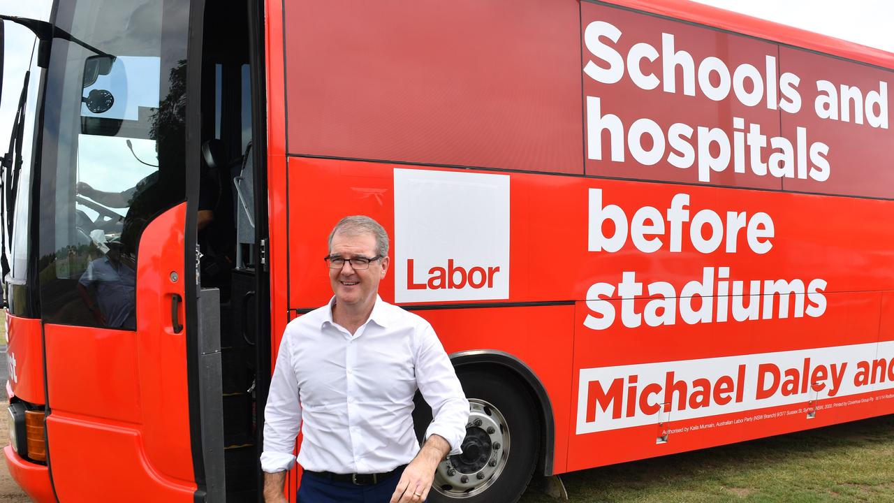 Labor’s campaign has centred on the stadiums plan and the huge cost, which Michael Daley says could be better spent on health and education. Picture: AAP