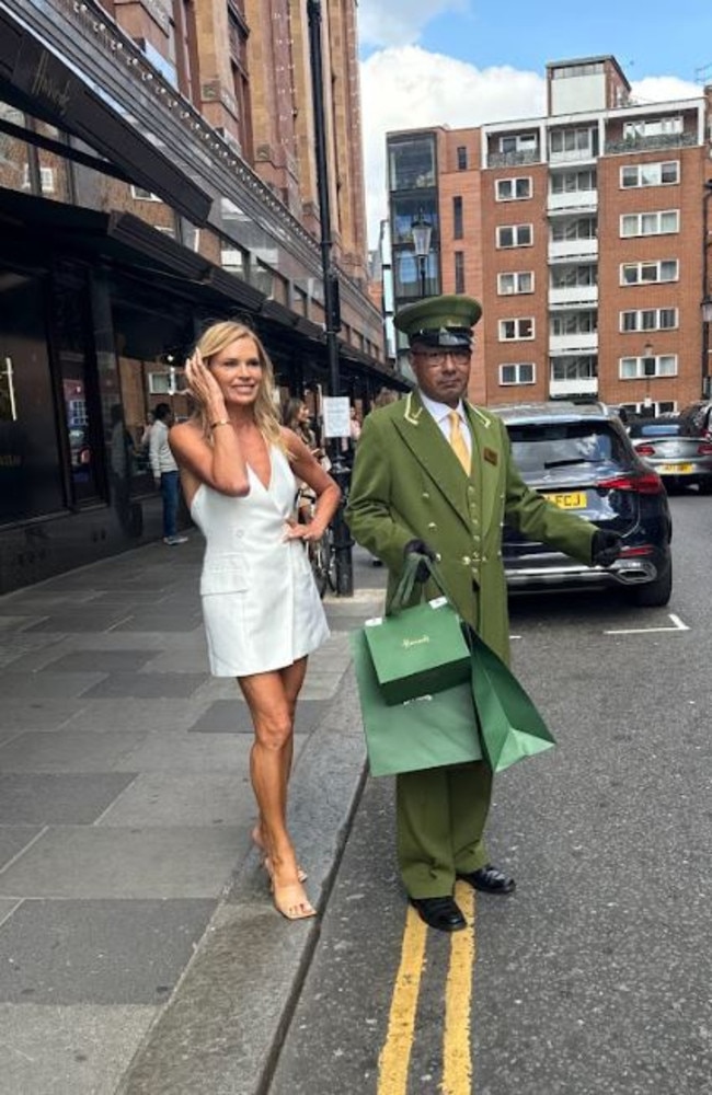 Sonia Kruger spotted leaving Harrods in London for the launch of her product Three Warriors. Picture: Supplied