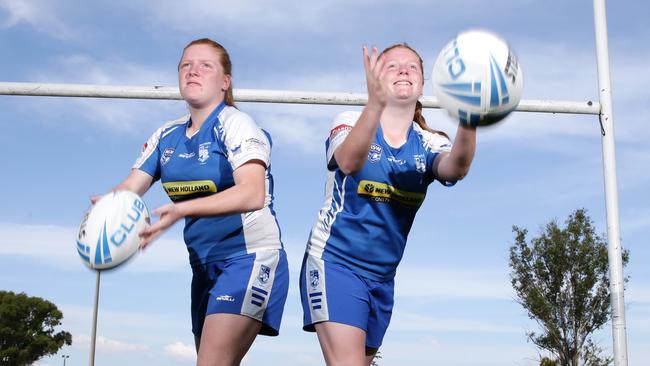 Twin sisters Katie (right) and Georgia Edward play rugby league for Penrith Brothers.