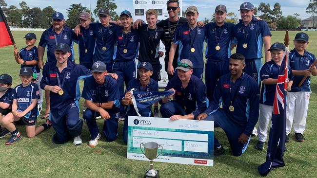 Aberfeldie celebrates its VTCA T20 premiership win. Picture: Aberfeldie SC Facebook