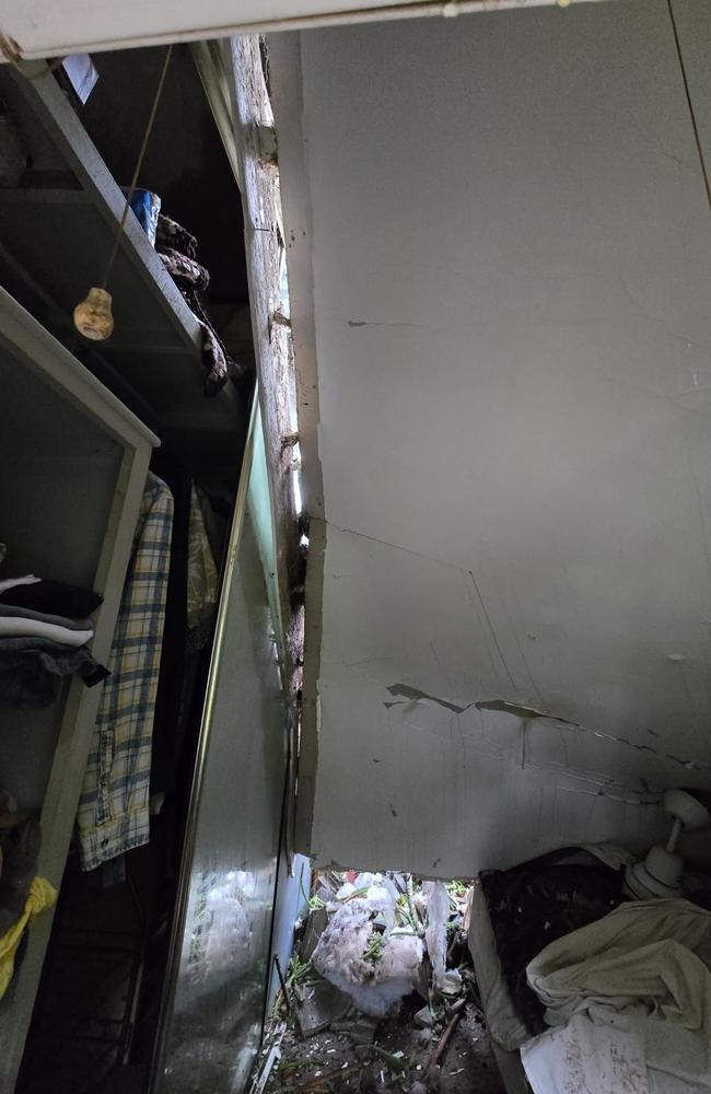 A Margaret St home was damaged when a large tree was brought down in the aftermath of ex-tropical cyclone Alfred. Picture: Supplied