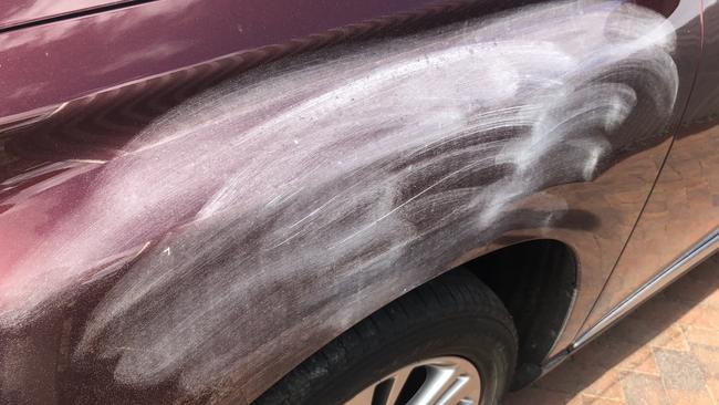 Scrape marks on a car at Black Forest. Picture: Ben Harvy