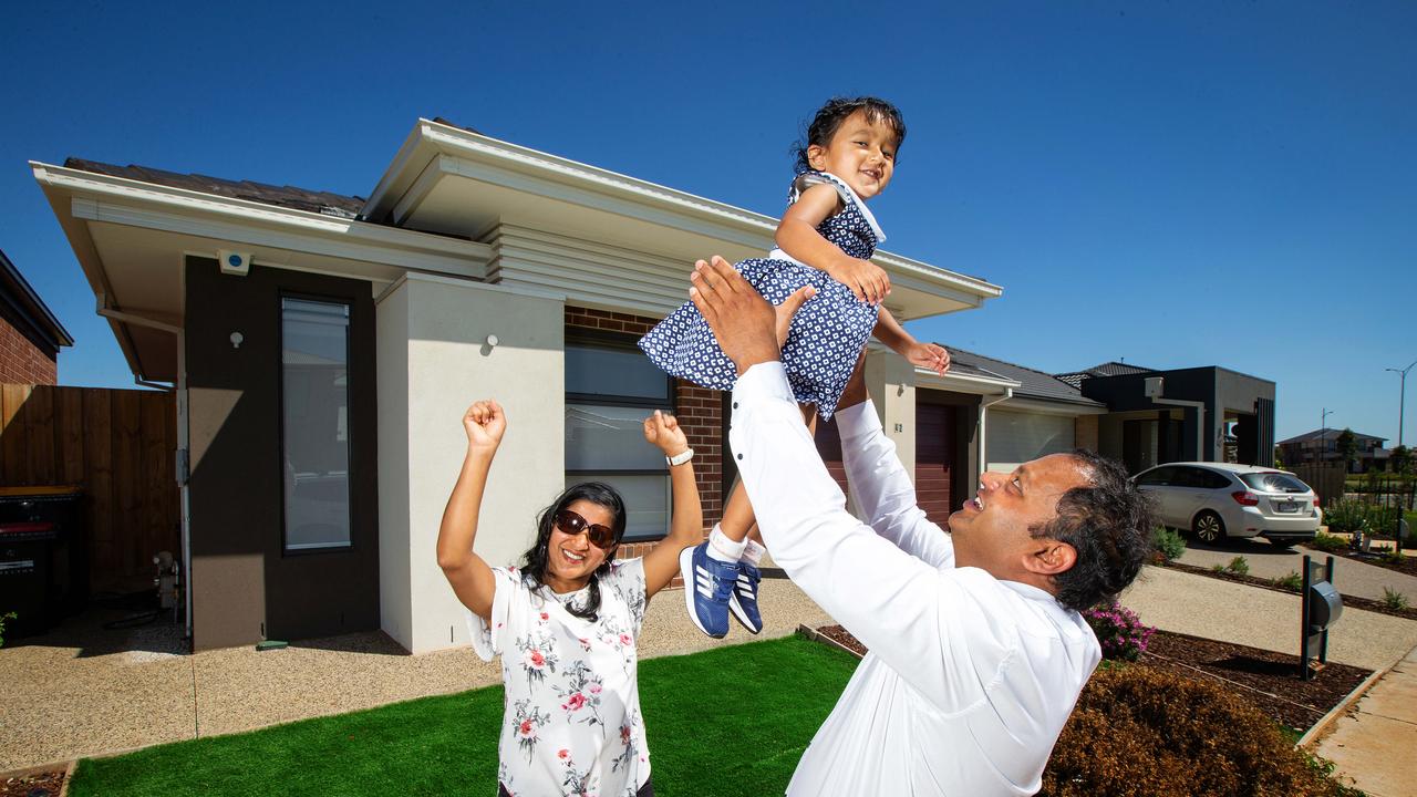 Home vendors have never been happier according to a new survey. Monty, Jyoti Agrawal and their daughter Aayushi pictured outside their Rockbank house. Picture: Mark Stewart