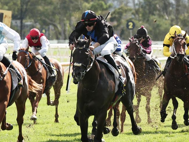 SYDNEY, AUSTRALIA - MAY 03: Regan Bayliss riding Aerodrome win Race 3 St Johns Park Bowling Club Clarendon Stakes during Metro Racing at Hawkesbury Race Club on May 03, 2025 in Sydney, Australia. (Photo by Jeremy Ng/Getty Images)