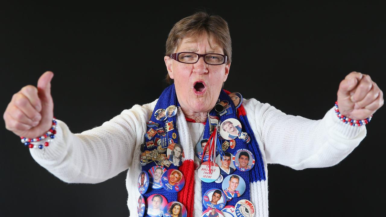 Famous Bulldogs supporter Irene Chatfield. Picture: Michael Dodge/Getty Images