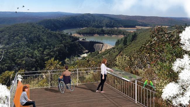 A state government concept image of the view from a Mount Bold Reservoir lookout once opened to visitors.