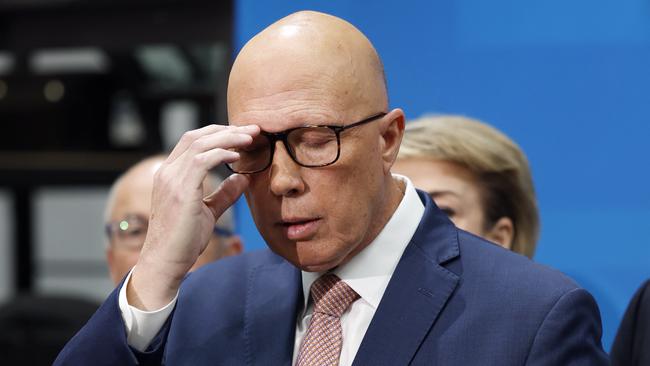 NCA 2025 FEDERAL ELECTION LIBERAL BUS. 23/04/2025Pictured is Leader of the Opposition Peter Dutton as he addresses the media during a visit to Blacktree Technology at Belmont in the Swan electorate of Perth WA. Picture: Richard Dobson / NewsWire
