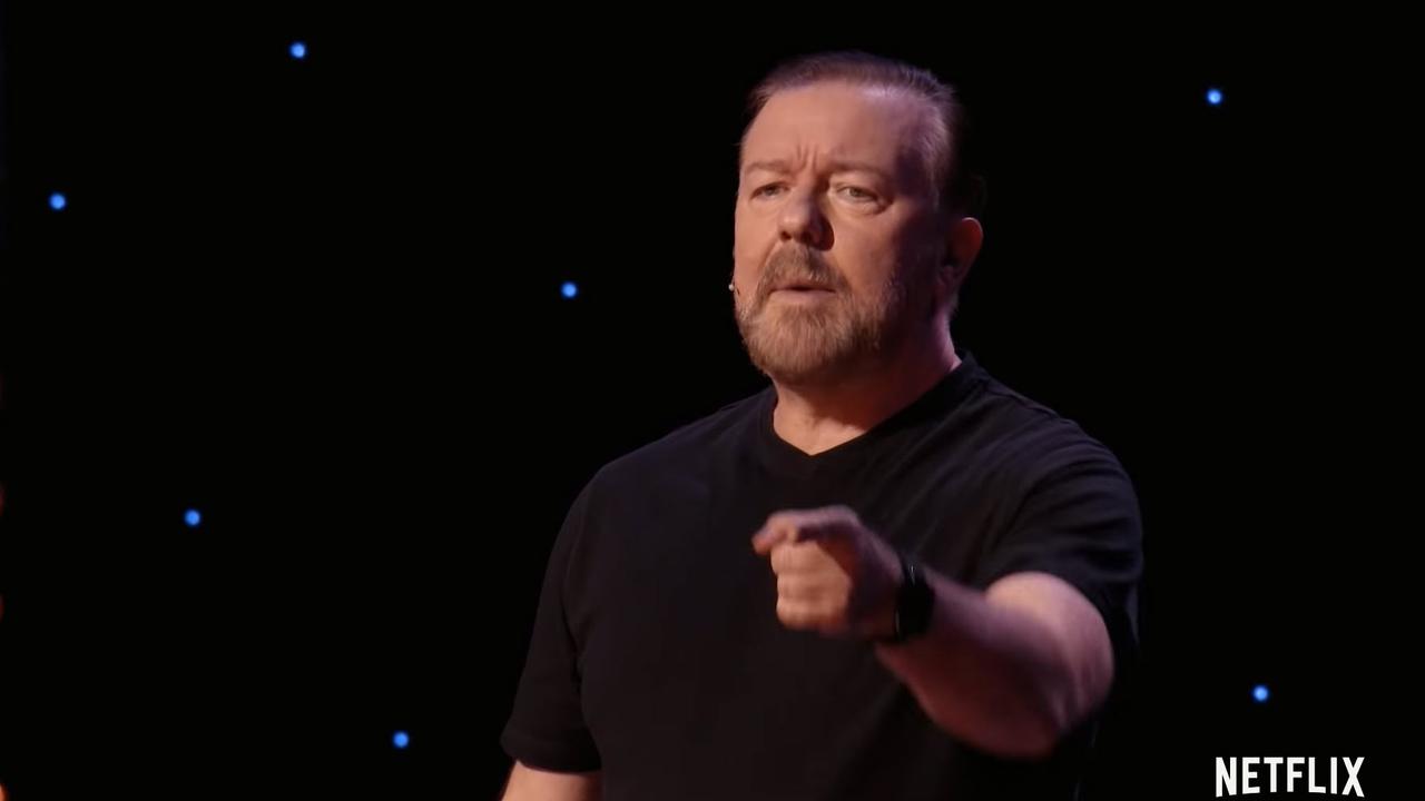 Ricky Gervais has been accused of delivering “anti-trans rants masquerading as jokes”. Picture: Netflix