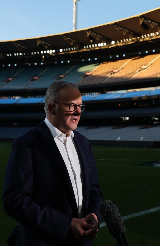 Prime Minister Anthony Albanese at the MCG on the morning of election day. Picture: Jason Edwards