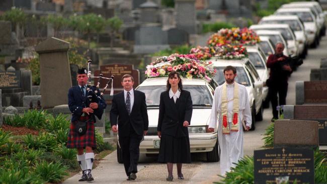 The funeral procession entering Melbourne cemetery for the family of Walter Mikac, who were gunned down by Martin Bryant during the Port Arthur shooting massacre in 1996.