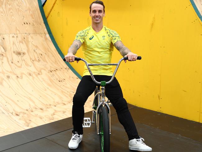 GOLD COAST, AUSTRALIA - JULY 05: Logan Martin poses during the Australian 2024 Paris Olympic Games BMX & Mountain Bike Squad Announcement at AusCycling Indoor BMX Training Facility on July 05, 2024 in Gold Coast, Australia. (Photo by Chris Hyde/Getty Images)