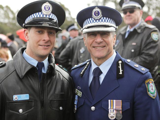 Then Detective Superintendent Arthur Katsogiannis with then recruit Daniel Katsogiannis. Picture: NSW Police.