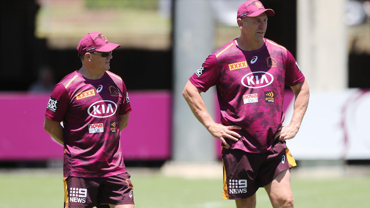 Kevin Walters has a new distraction ahead of his first game with assistant coach John Cartwright (right) to be investigated by the NRL’s Integrity Unit. Pic Peter Wallis