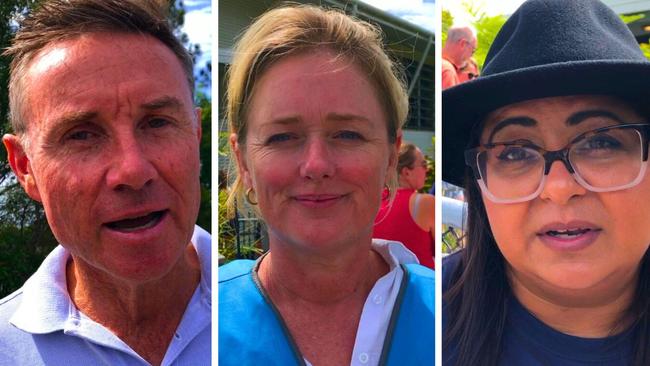 Counting continues for Redland mayor with three candidates from left, Andrew Laming, Jos Mitchell and Cindy Corrie.