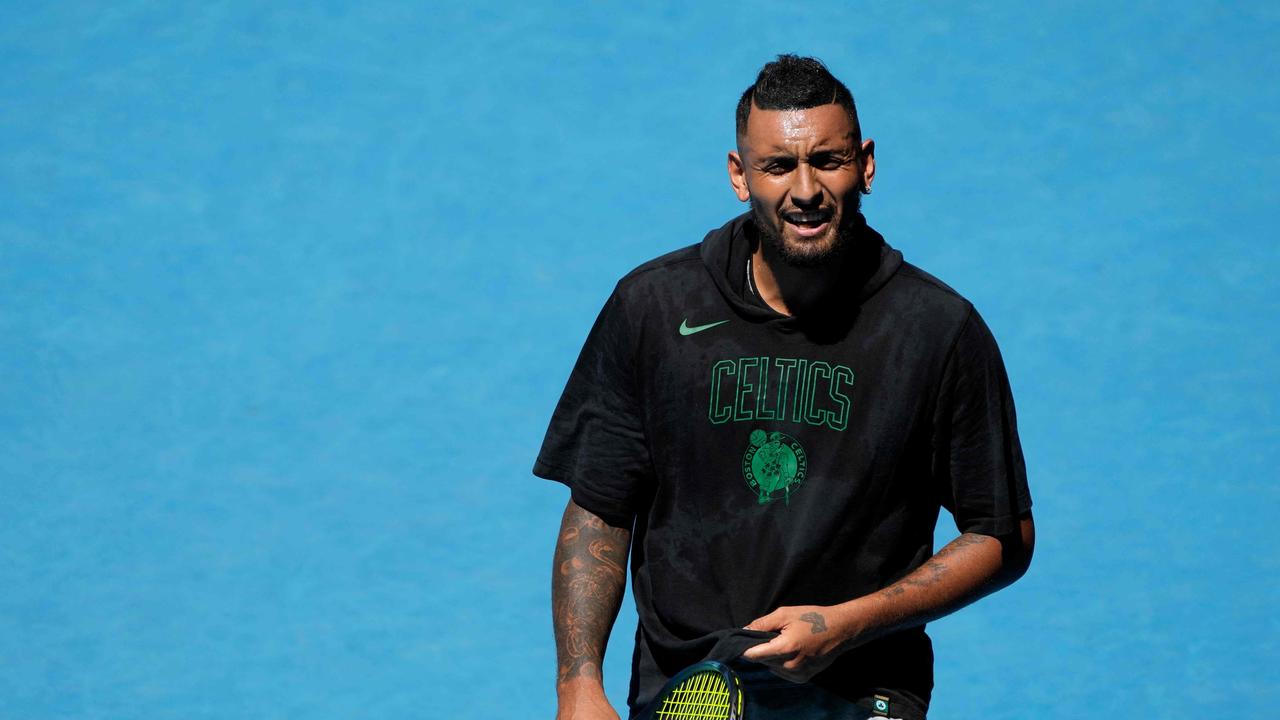 Nick Kyrgios of Australia attends a practice session ahead of the Australian Open tennis tournament in Melbourne on January 16, 2022. (Photo by ANDY CHEUNG / AFP) / -- IMAGE RESTRICTED TO EDITORIAL USE - STRICTLY NO COMMERCIAL USE --