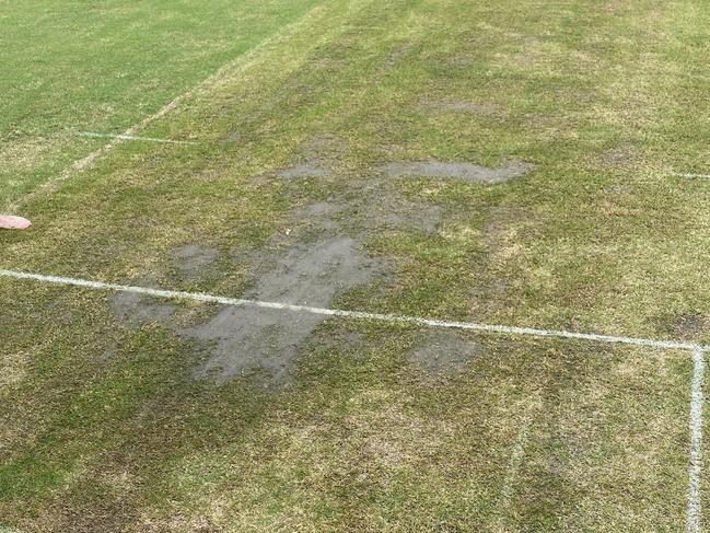 Rain had leaked through covers causing the match between Palm Beach and Queens to be abandoned. Picture: Supplied