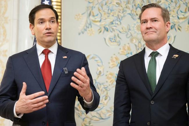 Secretary of State Marco Rubio (L) and National Security Advisor Mike Waltz speak to reporters after the crunch US-Ukrainian talks in Jeddah, Saudi Arabia.