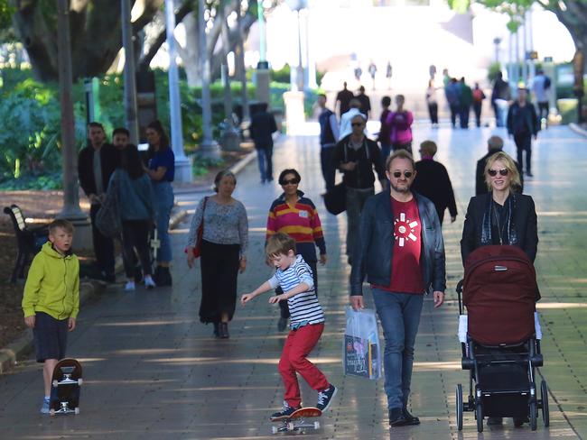 Family bonding ... the Uptons on a stroll through Hyde Park. Picture: Snapper