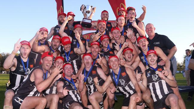 Darley celebrate winning the Ballarat league premiership with a one-point win over North Ballarat. Picture: Hamish Blair