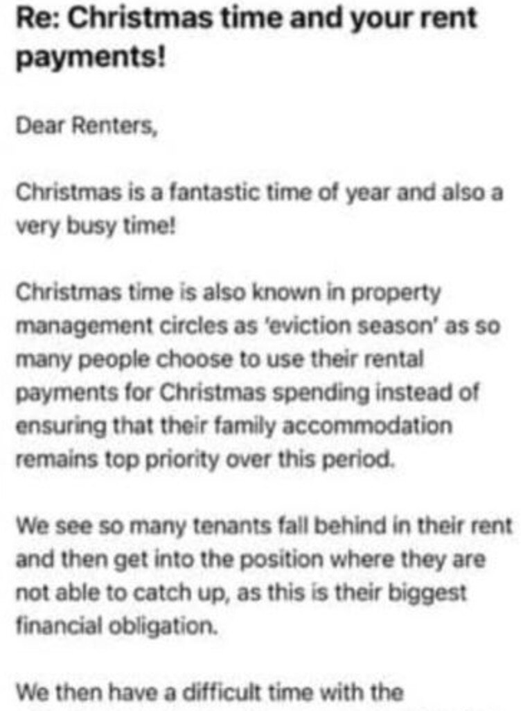 Professionals Taylors Lakes sent the email to renters, advising hem to pay their rent on time.