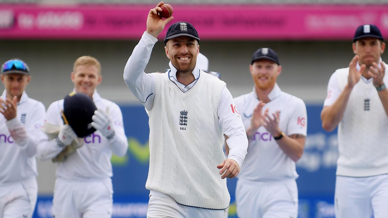 Jack Leach took his first 10-wicket haul for England, as Joe Root and Ollie Pope put the wheels in motion. Photo: Getty Images