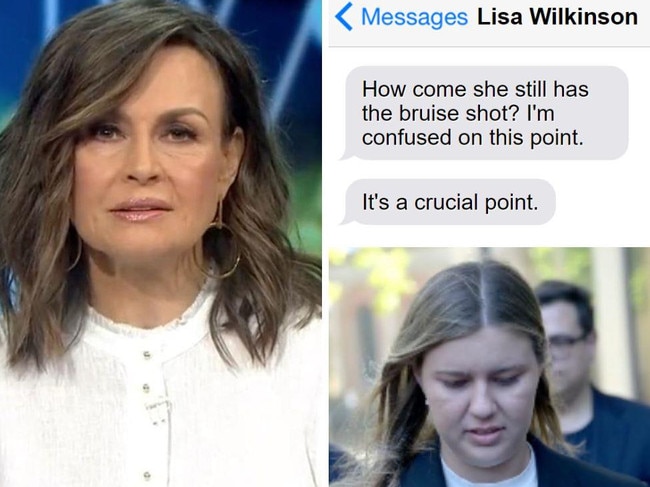 Lisa Wilkinson was concerned about the Higgins bruise photo, according to text messages she sent her producer, Angus Llewellyn.