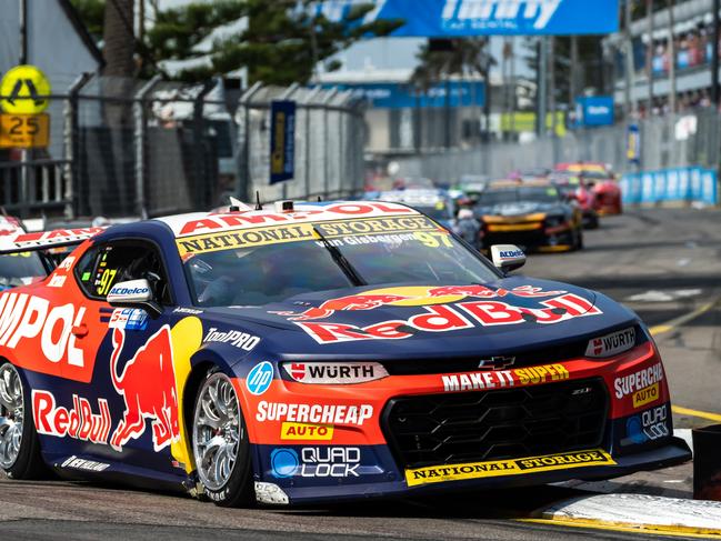 NEWCASTLE, AUSTRALIA - MARCH 12: (EDITORS NOTE: A polarizing filter was used for this image.) Shane van Gisbergen driver of the #97 Red Bull Ampol Chevrolet Camaro race 2, part of the 2023 Supercars Championship Series at  on March 12, 2023 in Newcastle, Australia. (Photo by Daniel Kalisz/Getty Images)