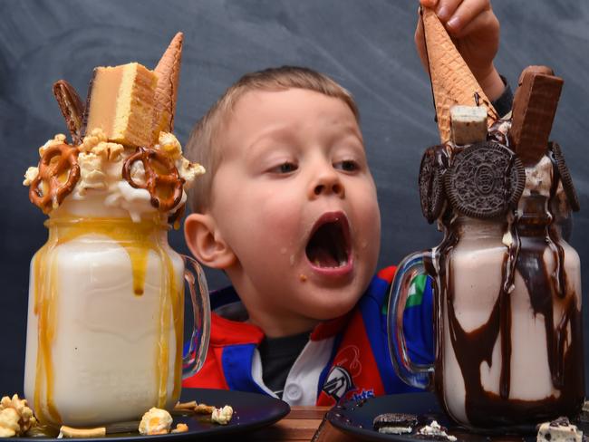 Brady, 3, with freakshakes at The Bluff. Picture: Josie Hayden