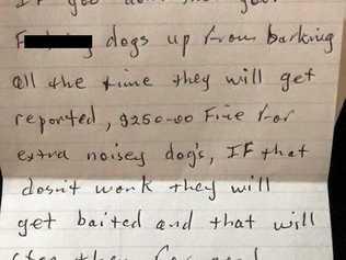 The vile note delivered to a Glenella resident.