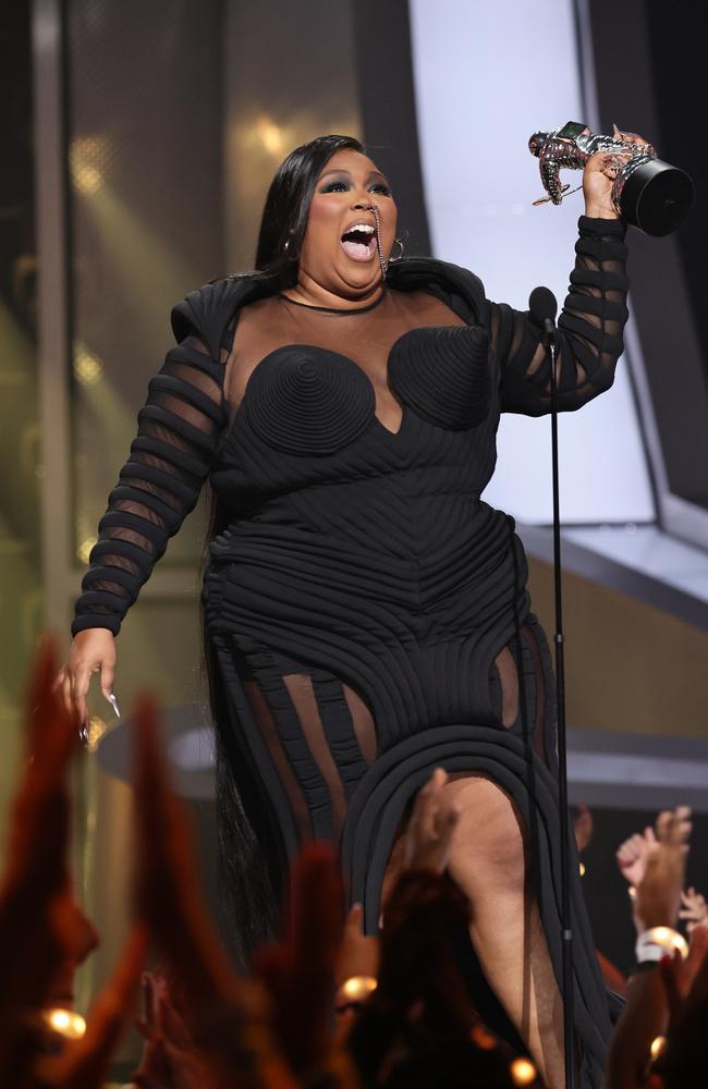 Lizzo accepts an award for Best Video for Good for her track About Damn Time at VMAs. Picture: Getty Images