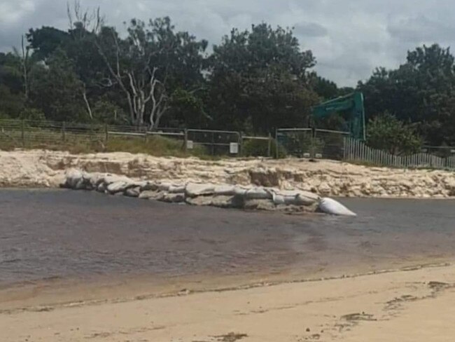 Sandbagging works have been taking place at Belongil, outside Elements of Byron Resort. Picture: Greg Jard