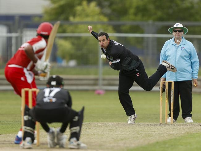 David McKay chases an early wicket for Brunswick on Saturday. Picture: Valeriu Campan