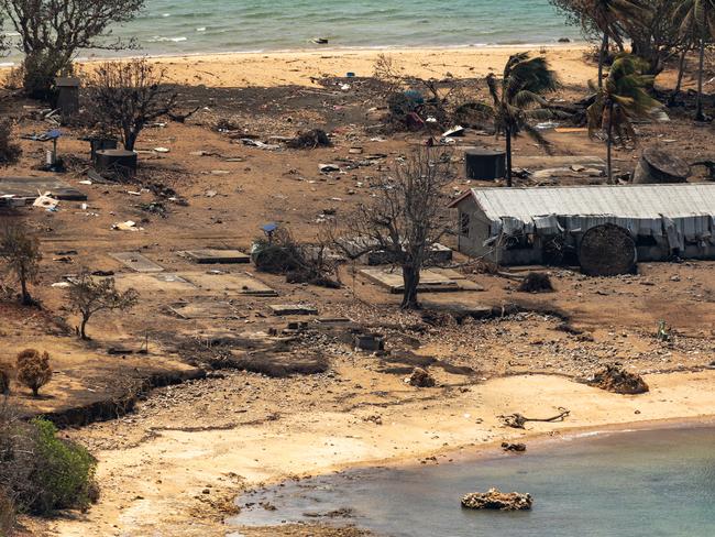 Atata Island in Tonga, following the eruption of the Hunga Tonga-Hunga Haapai underwater volcano and subsequent tsunami. *** Local Caption *** The Australian Defence Force is supporting the Department of Foreign Affairs and Trade (DFAT)-led effort to support the Government of Tonga following the eruption of Tonga's Hunga Tonga-Hunga Ha'apai underwater volcano on 15 January.The Australian Defence Force contribution, named Operation TONGA ASSIST 22, includes air reconnaissance using P-8A Poseidon maritime patrol aircraft, airlift support using C-17A Globemaster III and C-130J Hercules transport aircraft, as well as the deployment of HMAS Adelaide with embarked supplies, helicopters and Army engineer contingent.