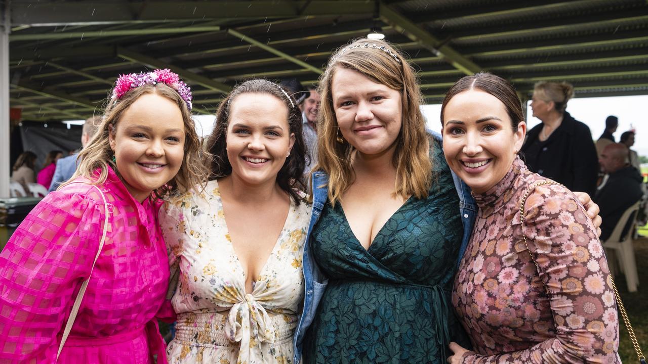 At the Clifton Jockey Club Clifton Cup races are (from left) Erin Foley, Samantha Death, Sarah Counter and Gillian McCoy, Saturday, October 22, 2022. Picture: Kevin Farmer