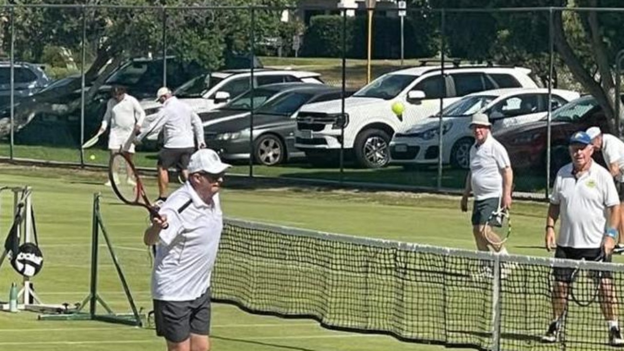 Prime Minister Anthony Albanese playing tennis at the Cottesloe Tennis Club on Saturday. Picture: Facebook