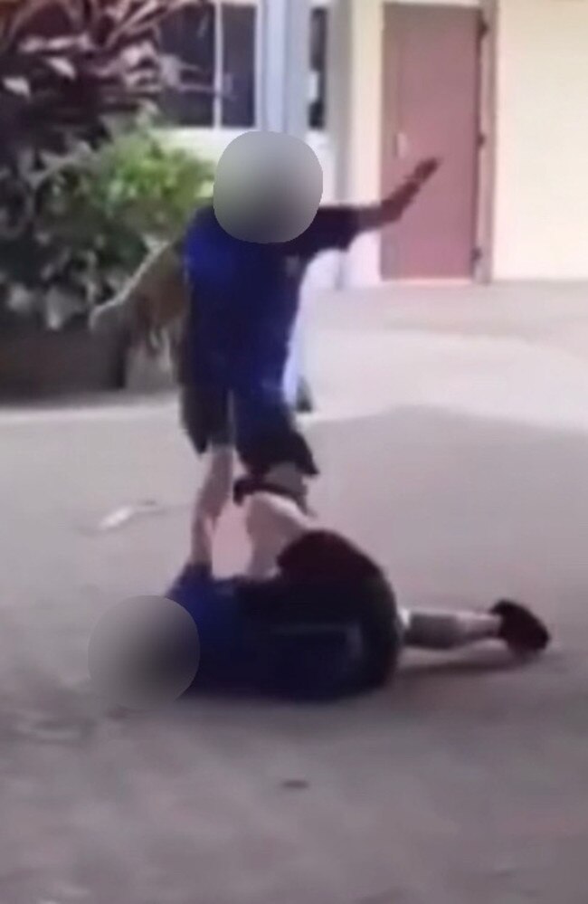 A students head appears to be stomped on in a disturbing fight video posted to Instagram.