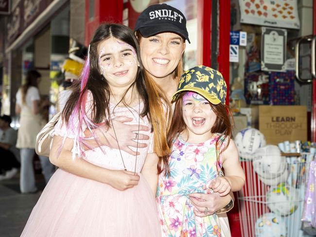 Hazel Smith, 6, Bec Smith and Matilda Smith, 4, at CronullaFest at Cronulla on the 09/09/2023. Picture: Daily Telegraph/ Monique Harmer