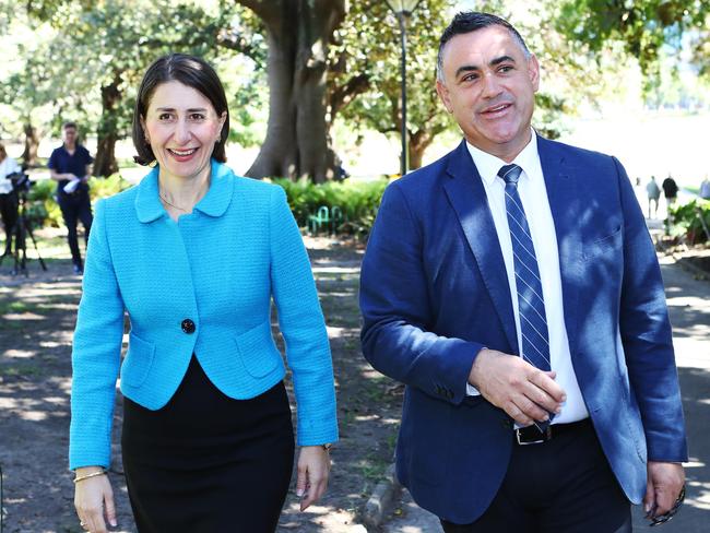 Gladys Berejiklian and John Barilaro have successfully lobbied the federal government for drought relief. Picture: Hollie Adams