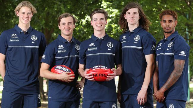 Paddy Dow (middle) has some big shoes to fill at Carlton. Picture: David Crosling